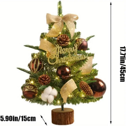 Christmas Decoration Gift Pre-lit Mini Christmas Tree 18 Inch DIY Tabletop Christmas Tree with 16 Coffee Balls Artificial Small Christmas Tree Decorations Festive Indoor Christmas Decorations