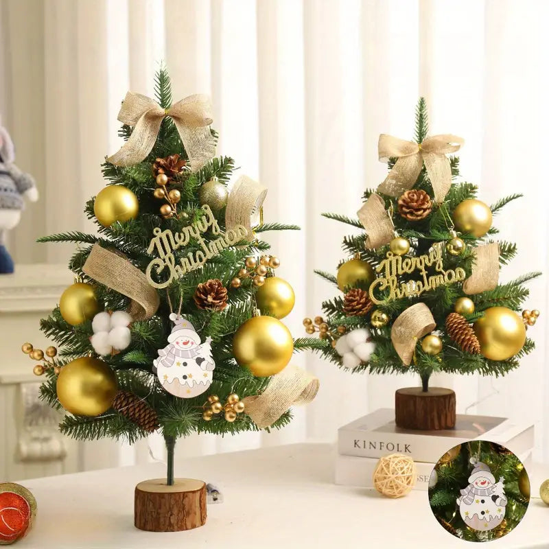 Christmas Decoration Gift Pre-lit Mini Christmas Tree 18 Inch DIY Tabletop Christmas Tree with 16 Coffee Balls Artificial Small Christmas Tree Decorations Festive Indoor Christmas Decorations