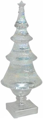 Roman LED Light-up Glitter Holiday X-mas Tree, 14" Tall, Silver and Clear