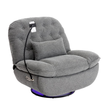 270 Degree Swivel Power Recliner with Voice Control, Bluetooth Music Player,USB Ports, Atmosphere Lamp, Hidden Arm Storage and Mobile Phone Holder for Living Room, Bedroom, Apartment, Grey