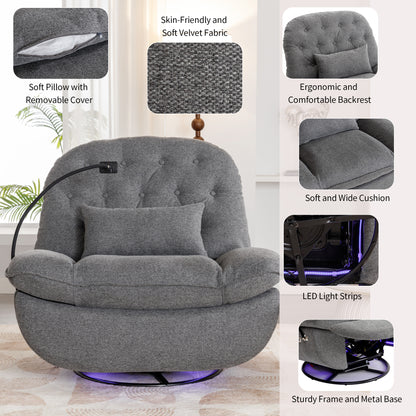 270 Degree Swivel Power Recliner with Voice Control, Bluetooth Music Player,USB Ports, Atmosphere Lamp, Hidden Arm Storage and Mobile Phone Holder for Living Room, Bedroom, Apartment, Grey