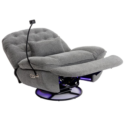 270 Degree Swivel Power Recliner with Voice Control, Bluetooth Music Player,USB Ports, Atmosphere Lamp, Hidden Arm Storage and Mobile Phone Holder for Living Room, Bedroom, Apartment, Grey