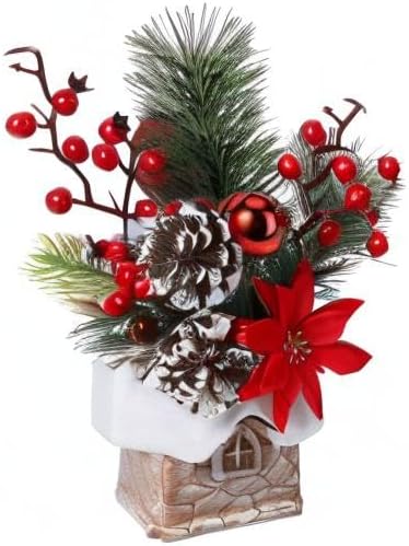 Hatisan Small Christmas Tree, Artificial Christmas Tree with Christmas Ornaments Pine Cone Berry, Tabletop Christmas Tree for Christmas Decorations Home Room Party Winter Indoor Outdoor(Red-Room)