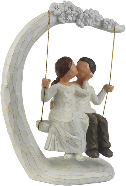 Romantic Couple Figurines in Love, 9" Hand Painted Sweet Loving Together Couple Sculpture Statue to Remember Beautiful Moment, Best Gifts for Valentine's Day Anniversary Weddings