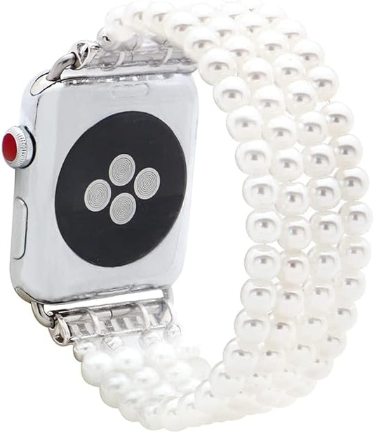 KAI Top Compatible for Apple Watch Band 38mm 40mm 41mm, Handmade Artificial Pearl Beaded Stretch Bracelet Watch Strap Band for Women Girls Compatible with iWatch Ultra SE Series 8 7 6 5 4 3 2 1