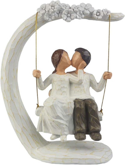 Romantic Couple Figurines in Love, 9" Hand Painted Sweet Loving Together Couple Sculpture Statue to Remember Beautiful Moment, Best Gifts for Valentine's Day Anniversary Weddings