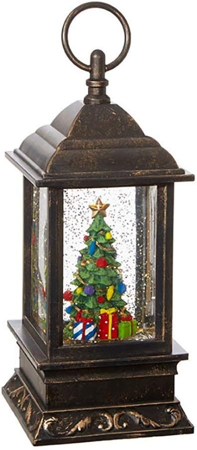 RAZ Imports 9.5" CHRISTMAS TREE LIGHTED WATER LANTERN,Bronze,4" x 9.5"