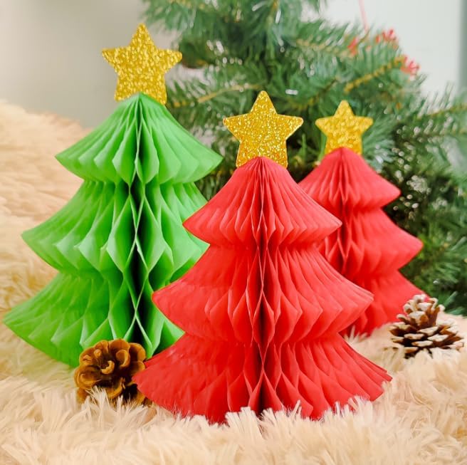 Nenluny 6pcs Honeycomb Paper Christmas Tree Table Decorations Christmas Honeycomb Ornaments Tabletop Mini Xmas Trees for Chriatmas Party Supplies