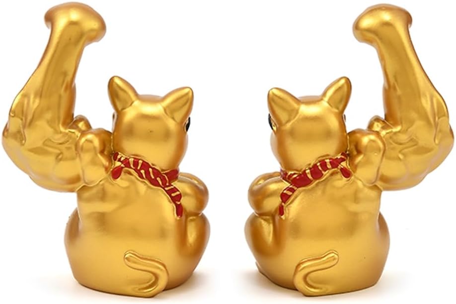 JSCARLIFE Feng Shui Money Cat, Car Ornament Lucky Fortune Cat Figurine Decor Welcoming Hand up for Housewarming Gift, Home Arrangement 2 pcs