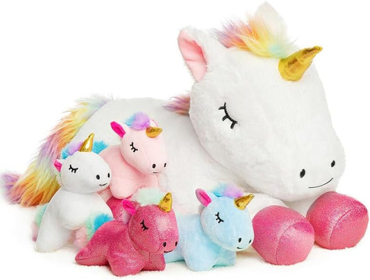 5 Pieces Unicorn Toys for Girls,1 Mommy Unicorn with 4 Babies,Unicorn Stuffed Animals Gifts for Girls 3 4 5 6 7 8 9 Years,Soft Plush Unicorn Toys for Kids,Christmas,Birthday,Valentine's