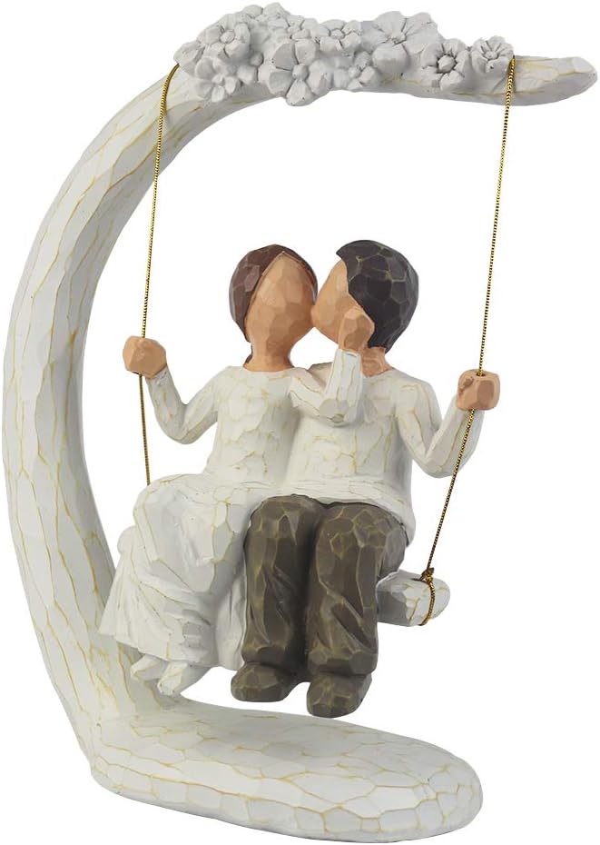 Romantic Couple Figurines in Love, 9" Hand Painted Sweet Loving Together Couple Sculpture Statue to Remember Beautiful Moment, Best Gifts for Valentine's Day Anniversary Weddings