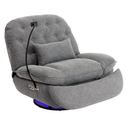 270 Degree Swivel Power Recliner with Voice Control, Bluetooth Music Player,USB Ports, Atmosphere Lamp, Hidden Arm Storage and Mobile Phone Holder for Living Room, Bedroom, Apartment, Grey