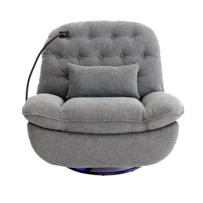 270 Degree Swivel Power Recliner with Voice Control, Bluetooth Music Player,USB Ports, Atmosphere Lamp, Hidden Arm Storage and Mobile Phone Holder for Living Room, Bedroom, Apartment, Grey