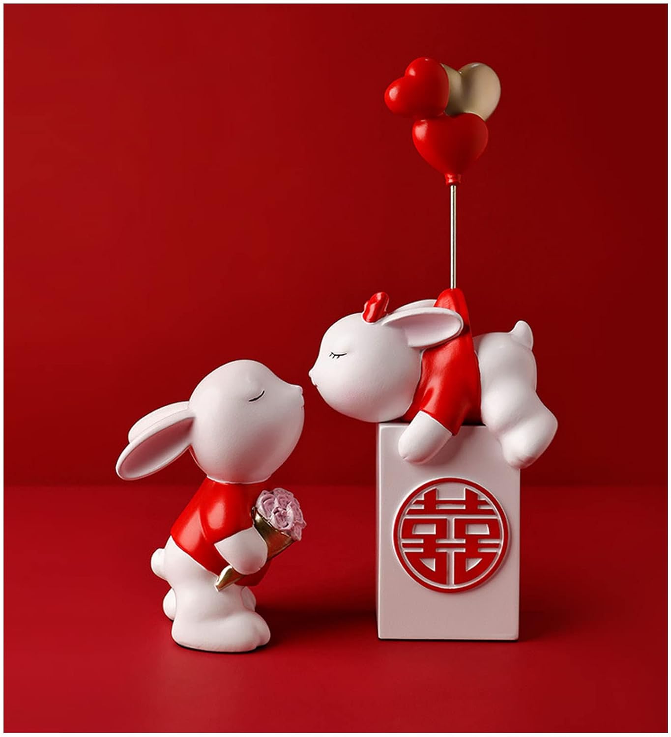 Wedding Gifts for Couple, Chinese Style "Xi" Character Decoration, Cute Bunny Bookshelf Decorations, Home Decorations,White