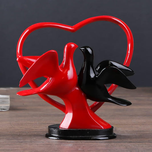 AEVVV Heart Shaped Love Statue - Black Red Love Bird Figurines Home Decor - Love Birds Decor - Heart Figurine - Valentines Day Gifts - Love Couple Figurine