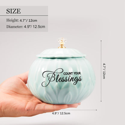 Ceramic Blessings Jar with 36 Blank Cards -Decorative Jars With Lids- 4.9" L x 4.9" W x 4.7" H - Ceramic Vase Spiritual Gifts for Women