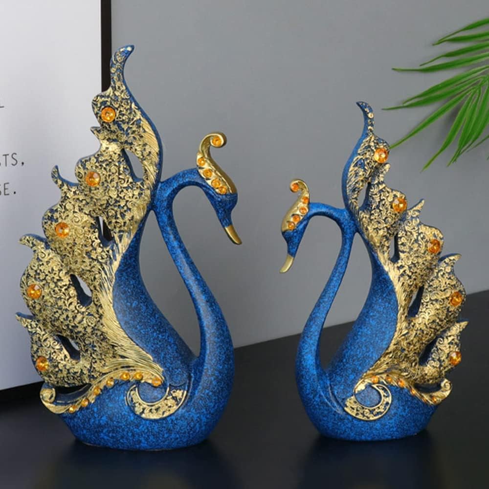 2 pcs couples swan beautiful gifts, Crafts creative home decorations, living room porch decorations, desktop resin swan crafts,Blue