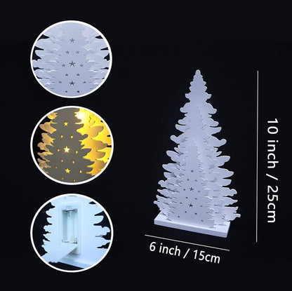 Wooden Christmas Tree Tabletop Decor, LED Wood Craft Christmas Trees Light 2AA Battery Powered 10 inch for Xmas Home Decorations(Indoor)