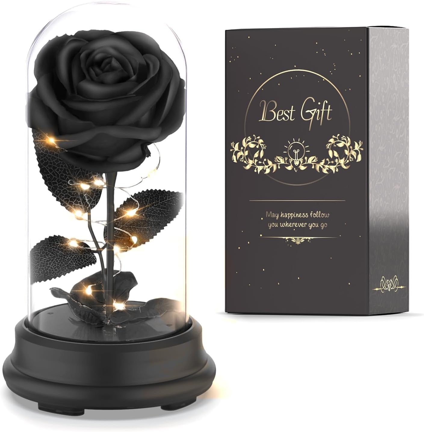 Forever Preserved Real Black Rose Flower Birthday Gifts for Mom Women,Valentines Gifts Black Eternal Flower Gifts for Valentine's Day Mothers Day Christmas Anniversary Birthday (Black)