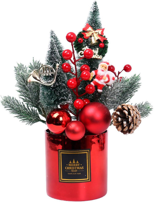 Tabletop Artificial Small Christmas Tree with Pine Cones and Berries Ornament Potted Plant Centerpieces Decoration