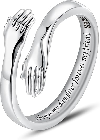 LOVECOM S925 Sterling Silver Hug Rings for Women Adjustable Hugging Hands Open Ring for Men Promise Rings Jewelry Birthday Mothers Day Gifts for Dad Mom Wife Daughters Grandma Best Friend