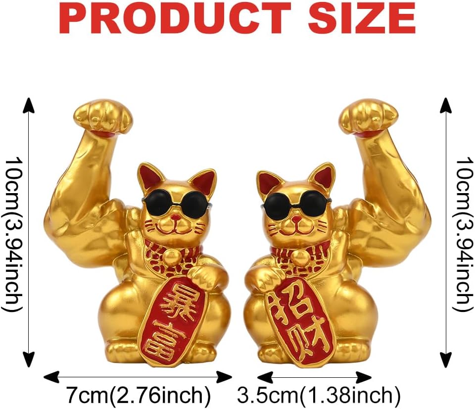 JSCARLIFE Feng Shui Money Cat, Car Ornament Lucky Fortune Cat Figurine Decor Welcoming Hand up for Housewarming Gift, Home Arrangement 2 pcs