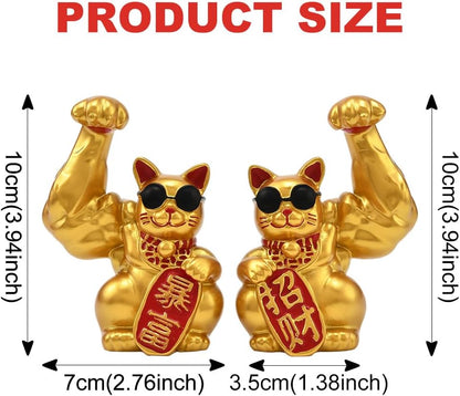 JSCARLIFE Feng Shui Money Cat, Car Ornament Lucky Fortune Cat Figurine Decor Welcoming Hand up for Housewarming Gift, Home Arrangement 2 pcs