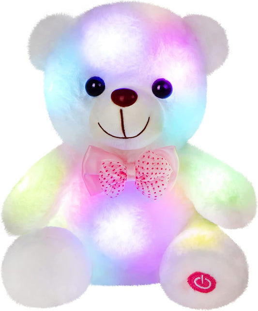 BSTAOFY Light up Mother's Day White Teddy Bear LED Stuffed Animal Soft Nightlight Glow Bear Plush Toy Gifts for Kids Mom Girls Valentine's Day Birthday Christmas, 8"