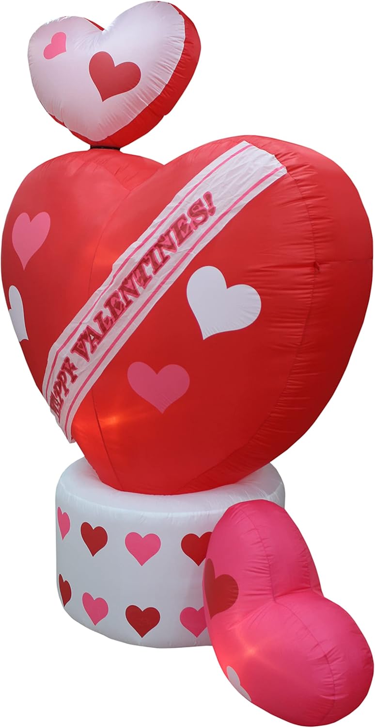 8 Foot Tall Animated Inflatable Valentine's Hearts with Top Heart Rotating - Romantic Valentines Gift for Couples, Idea, Blow Up Lighted Decor Indoor Outdoor Holiday Art Decor Decorations