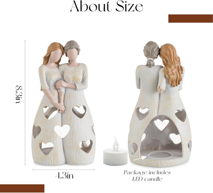 Mothers Gifts for Mom Birthday: Unique Candle Holder Sentimental Gift Ideas from Daughter Tealight Holders Decor Mother Daughter Figurines Meaningful Home Decoration