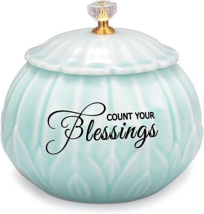 Ceramic Blessings Jar with 36 Blank Cards -Decorative Jars With Lids- 4.9" L x 4.9" W x 4.7" H - Ceramic Vase Spiritual Gifts for Women