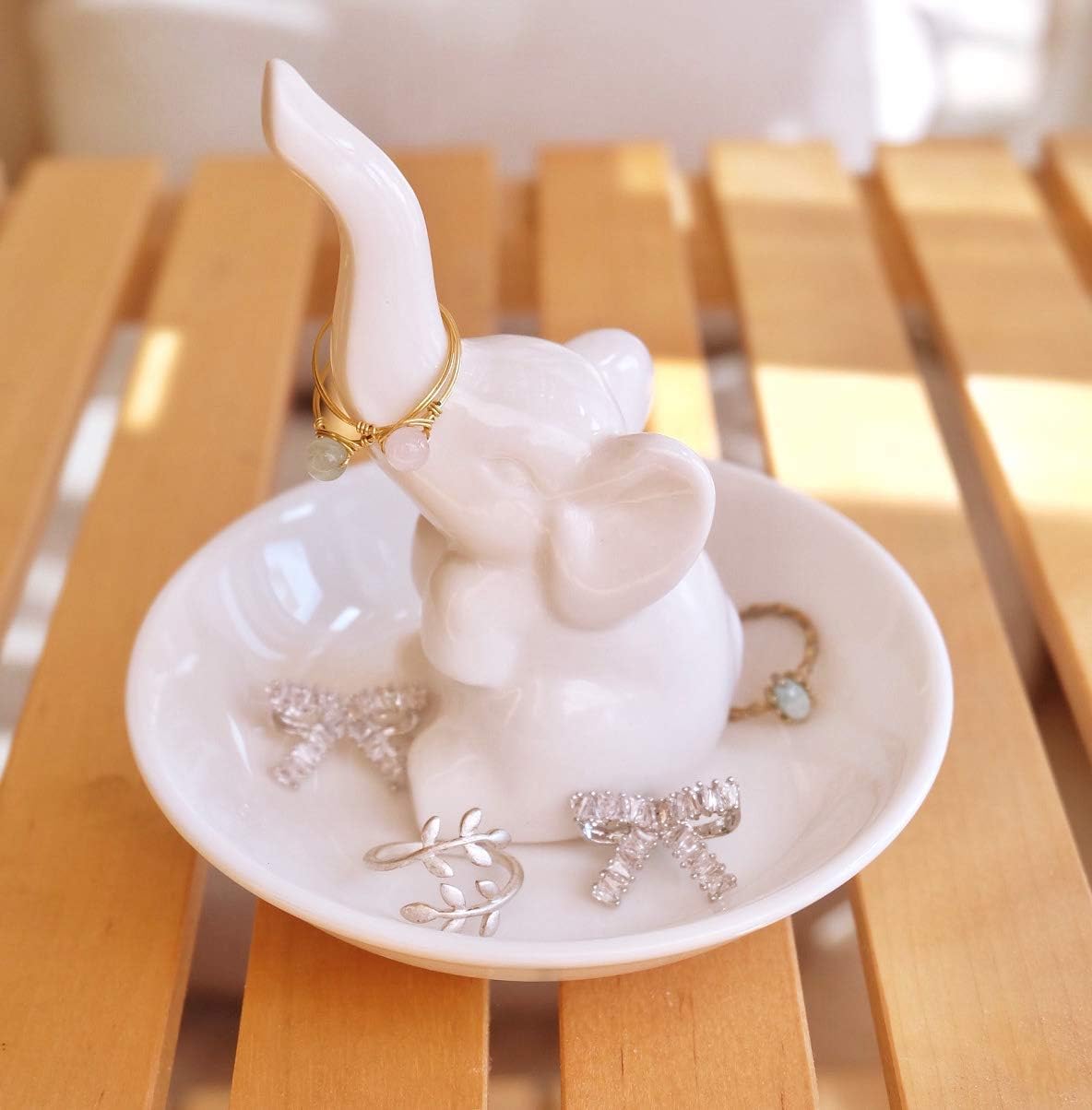 PUDDING CABIN Elephant Ring Holder Ring Dish, Elephant Gifts for Women Christmas,Elephant Gift for Mom Birthday Gift for Women,Wedding Gift for Bridesmaid, Valentine's Day Mother's Day Gifts for Mom