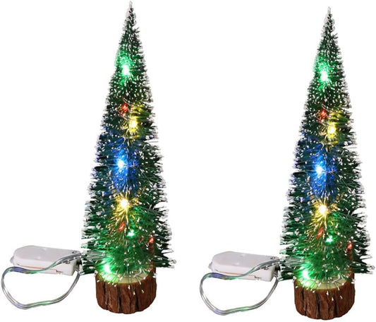 2 Pieces of Christmas Green Cedar LED Lights, Pine Needle Tree Christmas Decoration, Desktop Decoration Gift, Mini Christmas Tree Decoration (25m Colored Light)