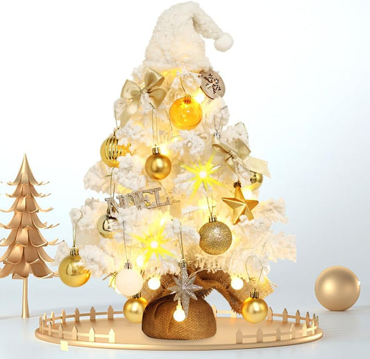 Mini Christmas Tree, Small White Christmas Tree with Lights and Music Pre-lit Artificial Christmas Tree Tabletop Christmas Decorations Indoor Outdoor DIY Christmas Decor for Home Party Wedding