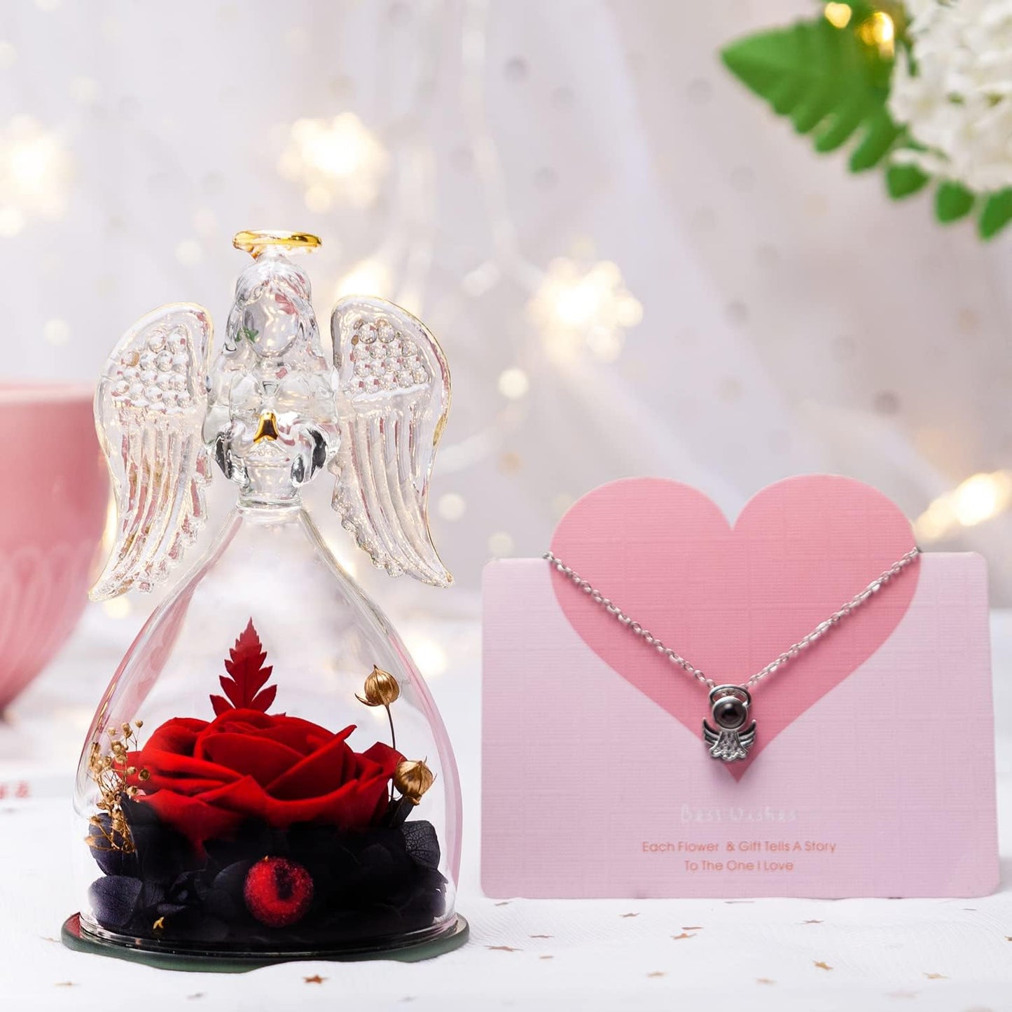 Flowers for Delivery Prime, Christmas Angel Roses Gifts for her, Angel Gifts for Mom Wife Girlfriend, Preserved Real Rose Gifts for Women, Glass Angel Figurines Gifts Blessing for Anniversary Birthday Mothers Day