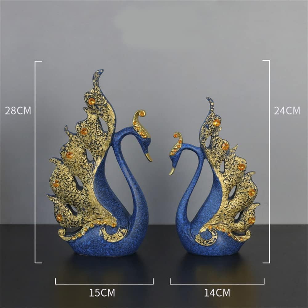 2 pcs couples swan beautiful gifts, Crafts creative home decorations, living room porch decorations, desktop resin swan crafts,Blue