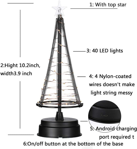 Mini Christmas Tree Lighted with Battery (not Included) for Indoor Suitable for Coffee Shop,Home, Party, with Plastic Base