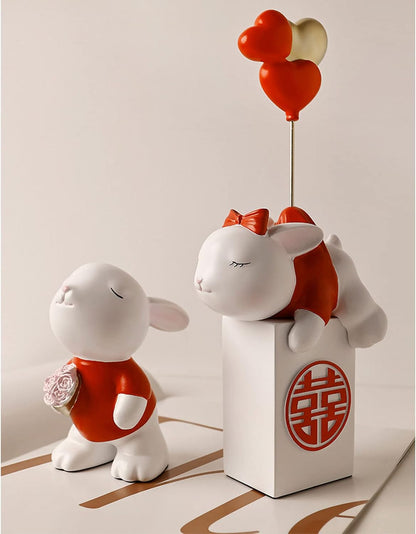 Wedding Gifts for Couple, Chinese Style "Xi" Character Decoration, Cute Bunny Bookshelf Decorations, Home Decorations,White