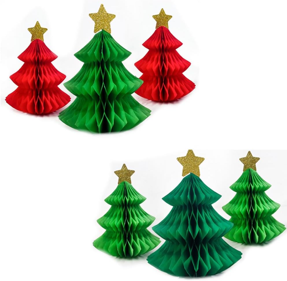 Nenluny 6pcs Honeycomb Paper Christmas Tree Table Decorations Christmas Honeycomb Ornaments Tabletop Mini Xmas Trees for Chriatmas Party Supplies