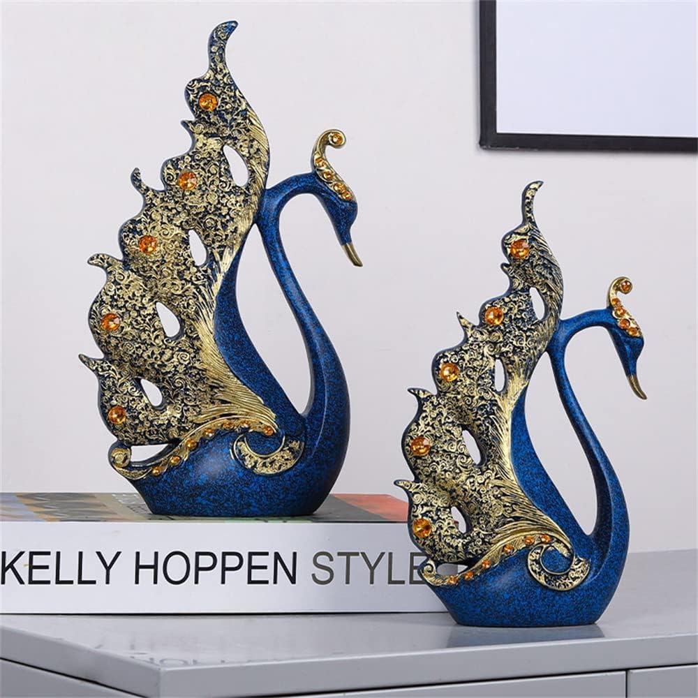 2 pcs couples swan beautiful gifts, Crafts creative home decorations, living room porch decorations, desktop resin swan crafts,Blue