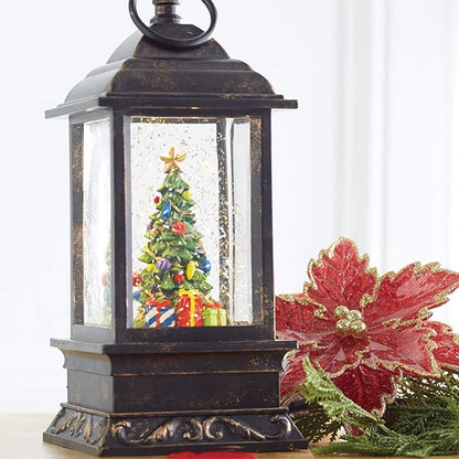 RAZ Imports 9.5" CHRISTMAS TREE LIGHTED WATER LANTERN,Bronze,4" x 9.5"