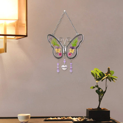 Gifts for Grandma Butterfly Grandma Gifts Real Flowers Wind Chime Butterfly Gifts for Grandma's Birthday Gift Hanging Room Decor Grandma Gifts from Granddaughter Grandson Butterfly Grandma Gift