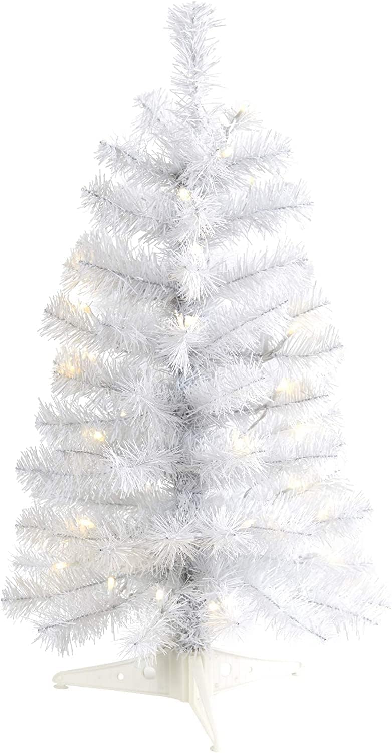 Nearly Natural 2ft. White Artificial Christmas Tree with 35 LED Lights and 72 Bendable Branches