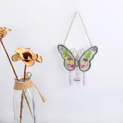 Gifts for Grandma Butterfly Grandma Gifts Real Flowers Wind Chime Butterfly Gifts for Grandma's Birthday Gift Hanging Room Decor Grandma Gifts from Granddaughter Grandson Butterfly Grandma Gift