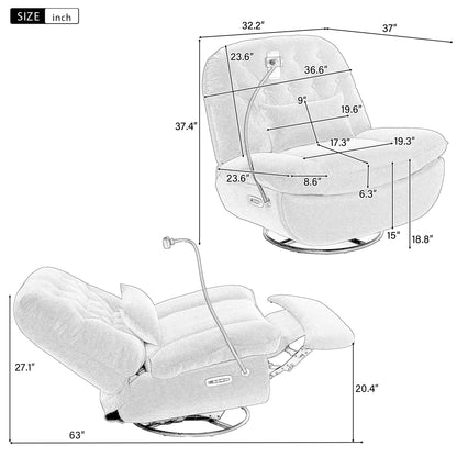 270 Degree Swivel Power Recliner with Voice Control, Bluetooth Music Player,USB Ports, Atmosphere Lamp, Hidden Arm Storage and Mobile Phone Holder for Living Room, Bedroom, Apartment, Grey