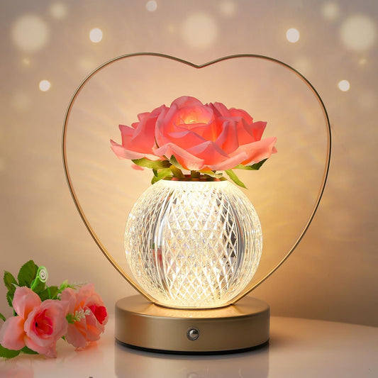 Birthday Gifts for Women,Roses Flower Rechargeable Cordless LED Touch Table Lamp,3-Colour Infinitely Dimming Small Night Light,Valentine Day,Mothers Day,Xmas Gifts for Mom Girlfriend Wife Grandma