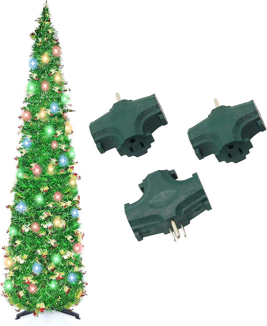 Pop Up Christmas Tree 5FT with 3Pack 3 Outlet Grounding Adapter ETL Listed Green