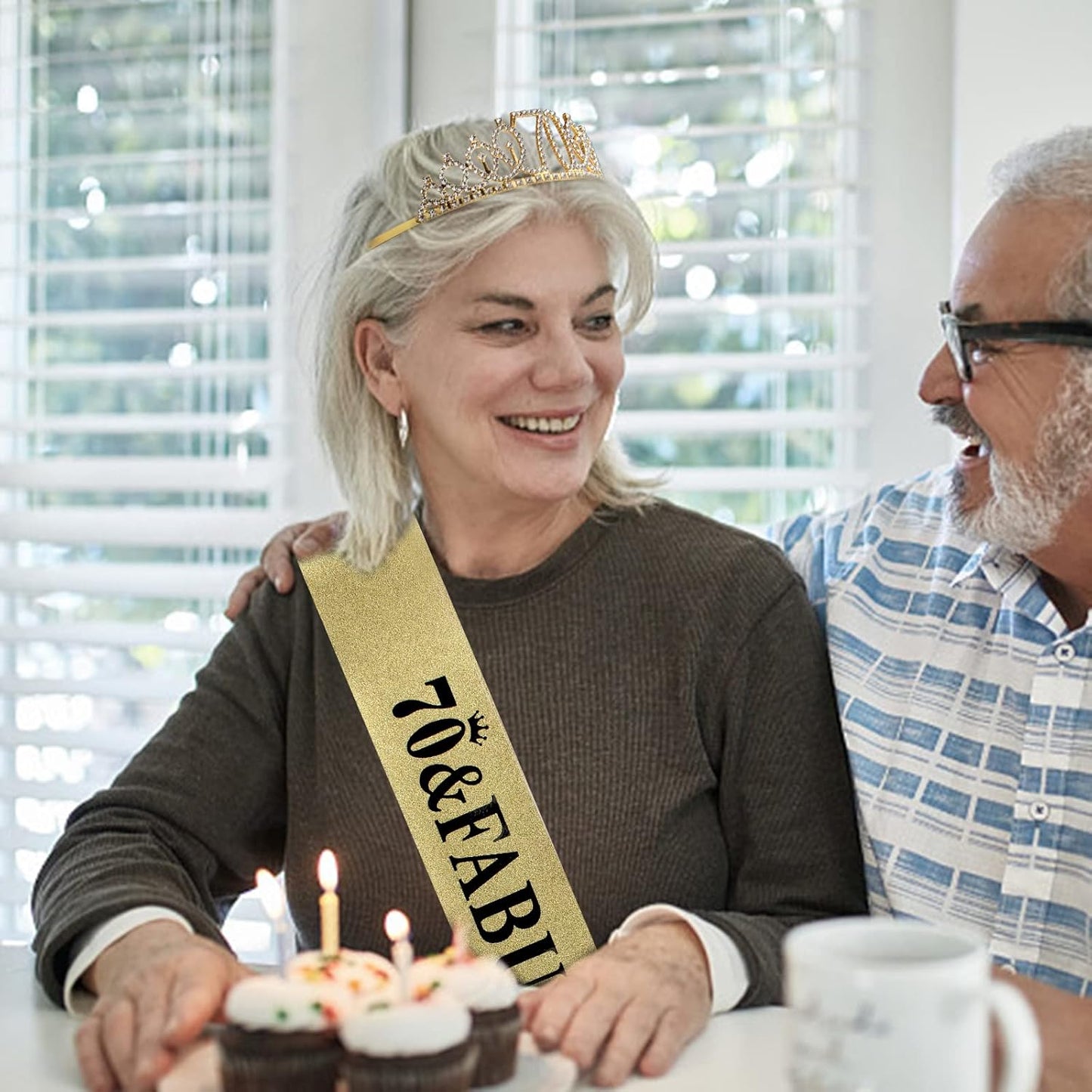 70th Birthday Decorations, Gold 70th Birthday Sash and Tiara for Women, 70 & Fabulous Sash and Tiara, 70th Birthday Gifts for Women, 70th Birthday Party Favor Supplies