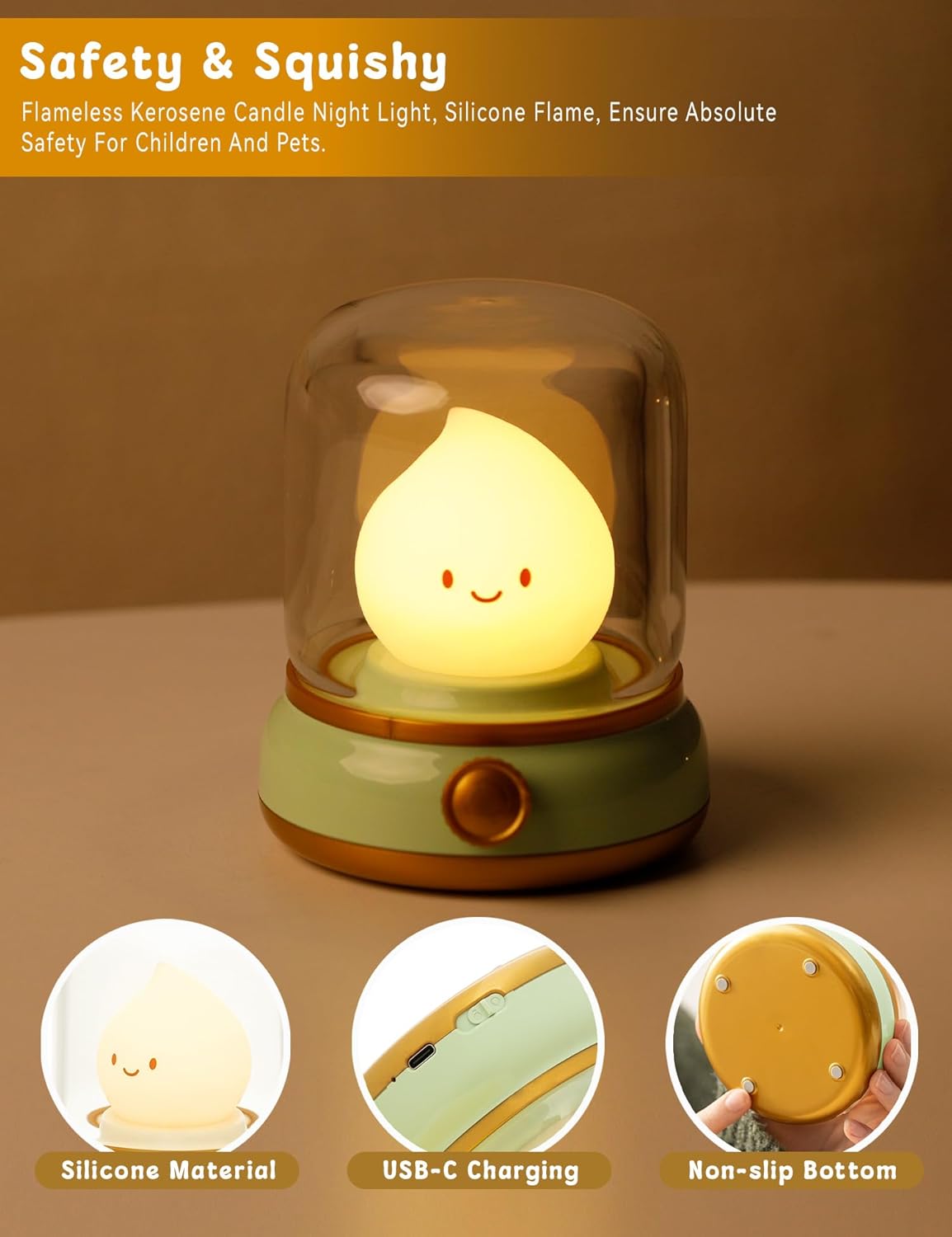 Cute Chibi Flame Lamp,Cozy Lights Mimics Flickering Flame Effect Amber Light,2 Modes Rechargeable Dimming Great ambience Light for Camping, Curing, Decoration,Smoko Light