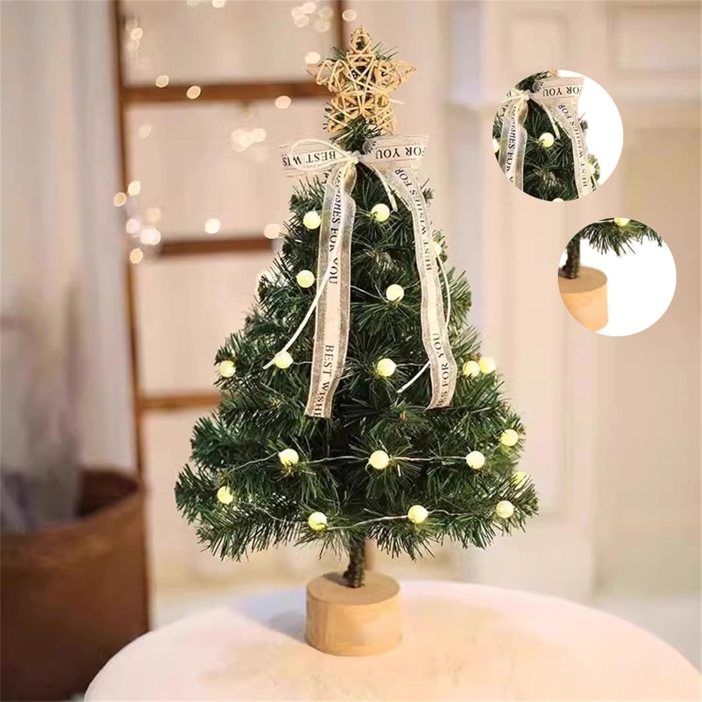 Mini Christmas Tree, 19 in Tabletop Xmas Tree Artificial Decorations Tree with DIY Tabletop Ornament for Home Christmas Holiday Decor (Green)